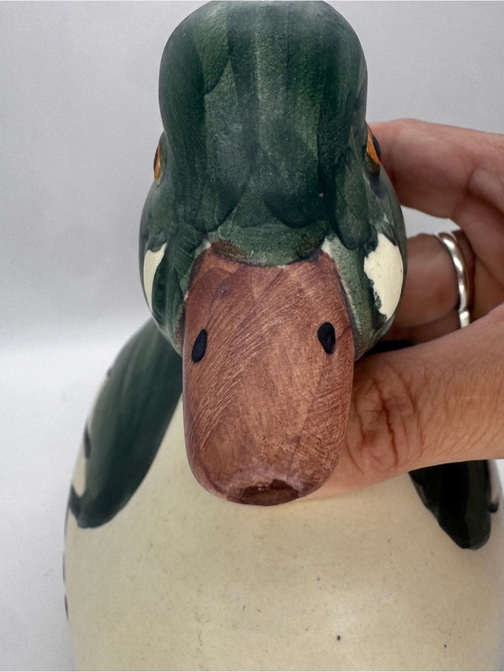 Hand-Painted Duck Decoy Home Accent in Green and Cream - Picture 6 of 8